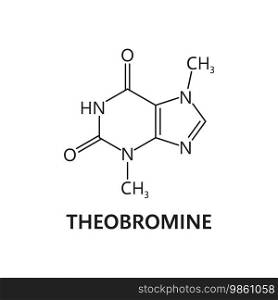 Theobromine, chocolate chemical molecule formula and molecular structure, vector icon. Theobromine xantheose alkaloid in molecular bond structure and atom connection for biosynthesis or pharmacology. Theobromine, chocolate chemical molecule formula