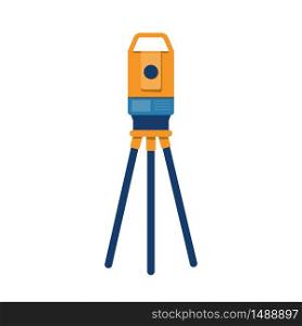 Theodolite tripod. Surveying instrument. Geodetic optical measuring laser level devices. Isolated vector illustration in flat style on white background. Theodolite. Surveying instrument. Geodesy.
