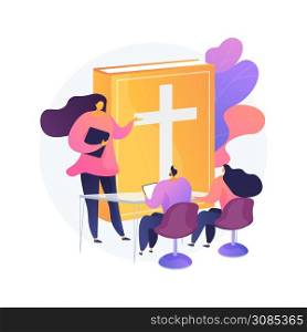 Theological lectures abstract concept vector illustration. Online religious lectures, studies course, christian thinkers, divinity school, doctrine of god, church fathers abstract metaphor.. Theological lectures abstract concept vector illustration.