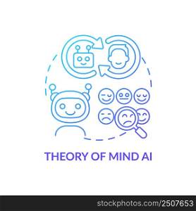 Theory of mind AI blue gradient concept icon. Imitate human emotions. Artificial intelligence type abstract idea thin line illustration. Isolated outline drawing. Myriad Pro-Bold font used. Theory of mind AI blue gradient concept icon