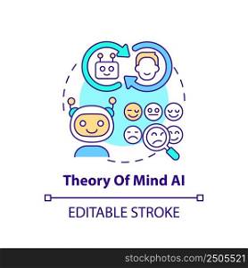 Theory of mind AI concept icon. Imitate human emotions. Artificial intelligence type abstract idea thin line illustration. Isolated outline drawing. Editable stroke. Arial, Myriad Pro-Bold fonts used. Theory of mind AI concept icon
