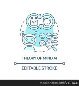Theory of mind AI turquoise concept icon. Artificial intelligence type abstract idea thin line illustration. Isolated outline drawing. Editable stroke. Arial, Myriad Pro-Bold fonts used. Theory of mind AI turquoise concept icon
