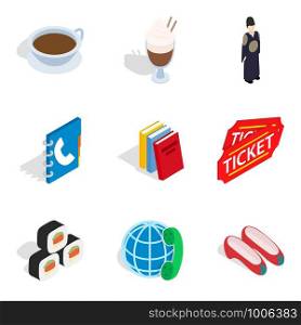 Therapeutic icons set. Isometric set of 9 therapeutic vector icons for web isolated on white background. Therapeutic icons set, isometric style