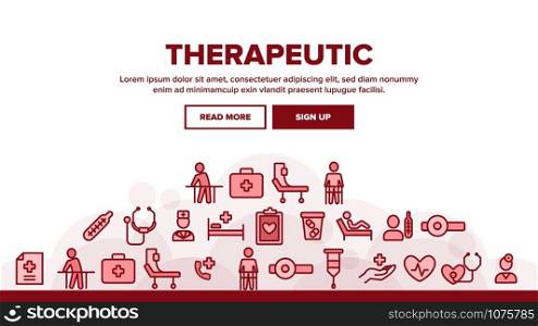 Therapeutic Landing Web Page Header Banner Template Vector. Sanitary Case And Nurse, Doctor And Patient, Tablet And List Therapeutic Illustration. Therapeutic Landing Header Vector