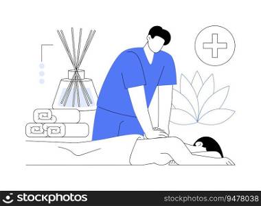 Therapeutic massage abstract concept vector illustration. Physician making massage to patient, medicine sector, pain relief, relaxation process, osteopathy industry abstract metaphor.. Therapeutic massage abstract concept vector illustration.