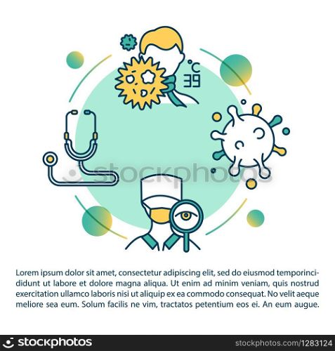 Therapist diagnosis concept icon with text. Contagious infection treatment. Influenza virus. PPT page vector template. Brochure, magazine, booklet design element with linear illustrations