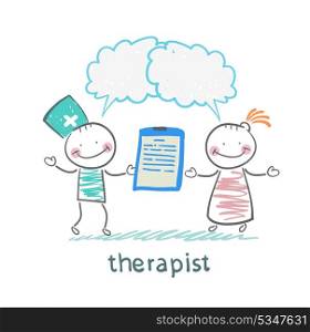 therapist keeps a folder in his hand and says to the patient