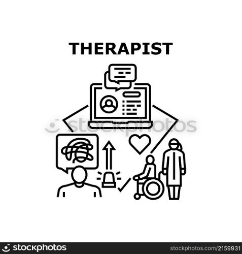 Therapist therapy patient. doctor health support. psychologist treatment. physical clinic vector concept black illustration. Therapist icon vector illustration