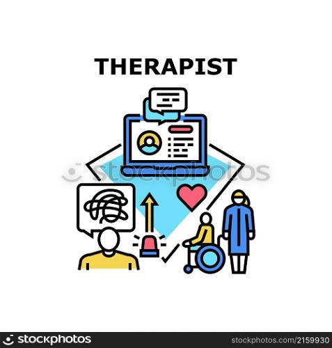 Therapist therapy patient. doctor health support. psychologist treatment. physical clinic vector concept color illustration. Therapist icon vector illustration