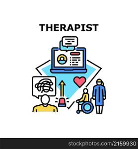 Therapist therapy patient. doctor health support. psychologist treatment. physical clinic vector concept color illustration. Therapist icon vector illustration