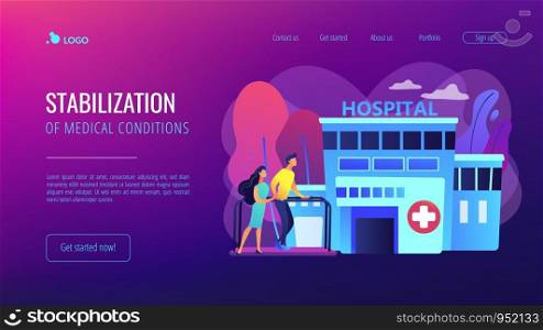 Therapist working with patient at rehabilitation center. Rehabilitation center, rehabilitation hospital, stabilization of medical conditions concept. Website vibrant violet landing web page template.. Rehabilitation center concept landing page.
