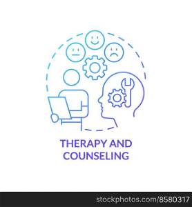 Therapy and counseling blue gradient concept icon. Help student with mental ill≠ss abstract idea thin li≠illustration. Emotional well≠ss. Isolated outli≠drawing. Myriad Pro-Bold font used. Therapy and counseling blue gradient concept icon