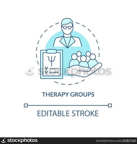 Therapy groups turquoise concept icon. Counseling psychologist help abstract idea thin line illustration. Isolated outline drawing. Editable stroke. Roboto-Medium, Myriad Pro-Bold fonts used. Therapy groups turquoise concept icon