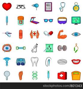 Therapy icons set. Cartoon style of 36 therapy vector icons for web isolated on white background. Therapy icons set, cartoon style