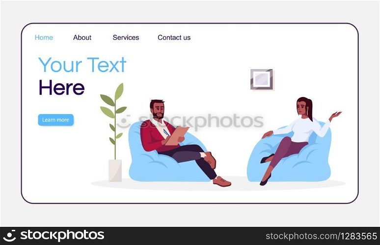 Therapy session landing page vector template. Individual appointment. Psychology consultation website interface idea with flat illustrations. Homepage layout. Web banner, webpage cartoon concept