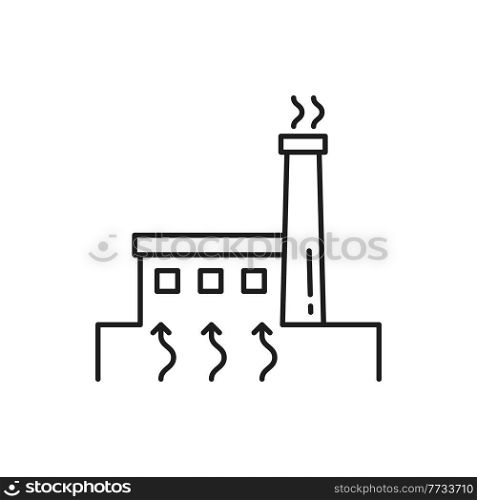 Thermal generator big modern building isolated thin in icon. Vector factory or plant generating energy, industrial towers with radiation, ecology wastes. Electrical power station nuclear reactor. Nuclear, electrical power station isolated factory
