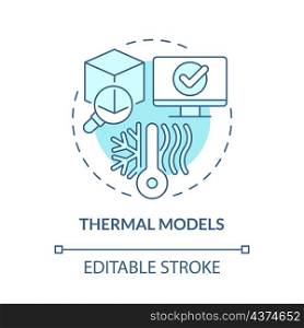 Thermal models turquoise concept icon. Measuring thermal processes abstract idea thin line illustration. Isolated outline drawing. Editable stroke. Roboto-Medium, Myriad Pro-Bold fonts used. Thermal models turquoise concept icon