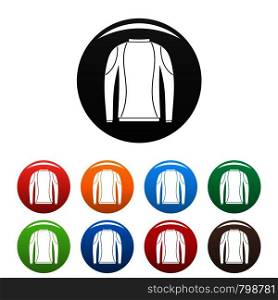Thermo clothes icons set 9 color vector isolated on white for any design. Thermo clothes icons set color