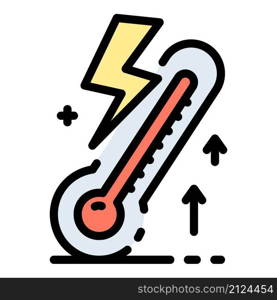 Thermometer and lightning icon. Outline Thermometer and lightning vector icon color flat isolated. Thermometer and lightning icon color outline vector