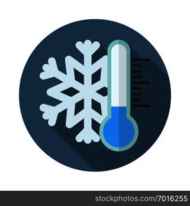 Thermometer and snowflake icon in flat style with long shadow. Thermometer with snowflake