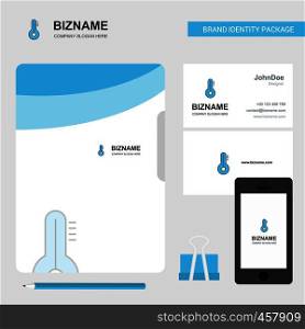 Thermometer Business Logo, File Cover Visiting Card and Mobile App Design. Vector Illustration