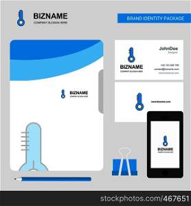 Thermometer Business Logo, File Cover Visiting Card and Mobile App Design. Vector Illustration