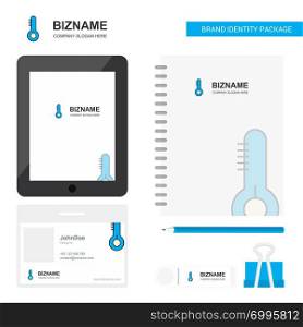 Thermometer Business Logo, Tab App, Diary PVC Employee Card and USB Brand Stationary Package Design Vector Template