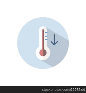 Thermometer. Fall temperature. Flat color icon on a circle. Weather vector illustration