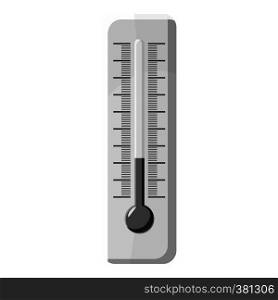 Thermometer icon. Gray monochrome illustration of thermometer vector icon for web design. Thermometer icon, gray monochrome style