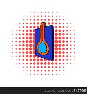Thermometer icon in comics style on dotted background. Temperature and measurement symbol. Thermometer icon, comics style