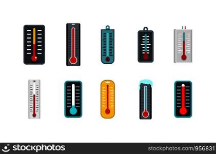 Thermometer icon set. Flat set of thermometer vector icons for web design isolated on white background. Thermometer icon set, flat style