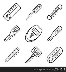 Thermometer icon set. Outline set of thermometer vector icons for web design isolated on white background. Thermometer icon set, outline style