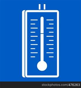 Thermometer icon white isolated on blue background vector illustration. Thermometer icon white