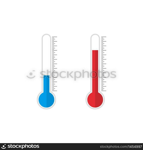 Thermometer icon with blue and red indicators in flat style. Meteorology or medical thermometers measuring hot heat and cold. Thermometer icon on isolated background. vector illustration eps10. Thermometer icon with blue and red indicators in flat style. Meteorology or medical thermometers measuring hot heat and cold. Thermometer icon on isolated background. vector illustration