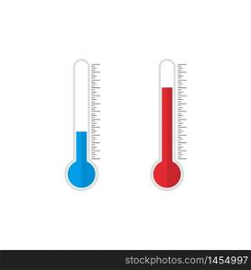 Thermometer icon with blue and red indicators in flat style. Meteorology or medical thermometers measuring hot heat and cold. Thermometer icon on isolated background. vector illustration eps10. Thermometer icon with blue and red indicators in flat style. Meteorology or medical thermometers measuring hot heat and cold. Thermometer icon on isolated background. vector illustration