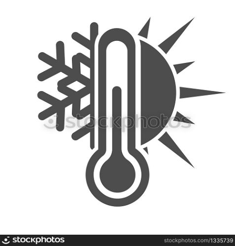 Thermometer icon with snowflake and sun. Cold or warm weather. Simple flat vector stock illustration.