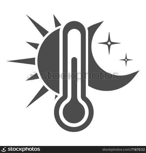 Thermometer icon with the sun and moon. Day and night temperature. Simple flat vector stock illustration.