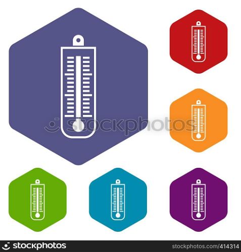 Thermometer icons set rhombus in different colors isolated on white background. Thermometer icons set