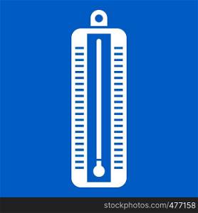 Thermometer indicates low temperature icon white isolated on blue background vector illustration. Thermometer indicates low temperature icon white