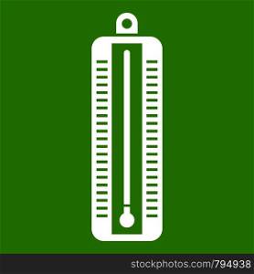 Thermometer indicates low temperature icon white isolated on green background. Vector illustration. Thermometer indicates low temperature icon green