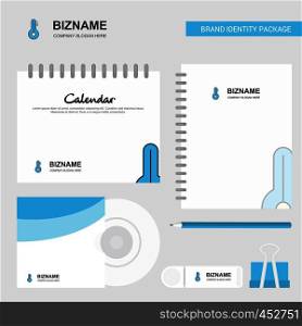 Thermometer Logo, Calendar Template, CD Cover, Diary and USB Brand Stationary Package Design Vector Template