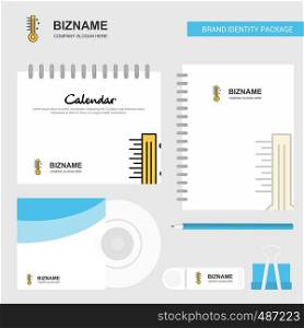 Thermometer Logo, Calendar Template, CD Cover, Diary and USB Brand Stationary Package Design Vector Template