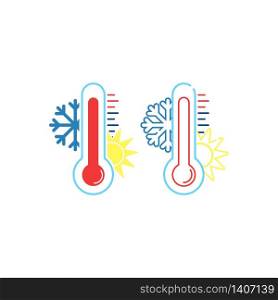 Thermometer measuring heat and cold, with sun and snowflake icons flat on isolated white background. EPS 10 vector.. Thermometer measuring heat and cold, with sun and snowflake icons flat on isolated white background. EPS 10 vector