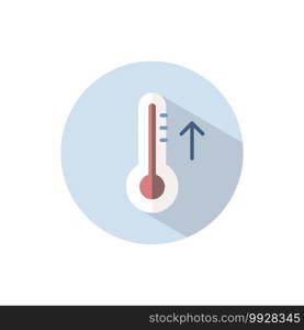 Thermometer. Rise temperature. Flat color icon on a circle. Weather vector illustration