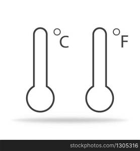 Thermometer set icons with celsius and fahrenheit. Temperature measure set. Vector EPS 10