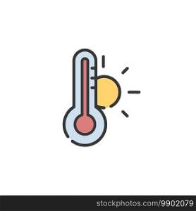 Thermometer. Summer temperature. Filled color icon. Isolated weather vector illustration