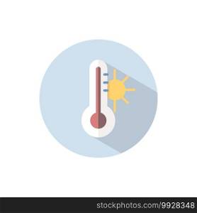 Thermometer. Summer temperature. Flat color icon on a circle. Weather vector illustration