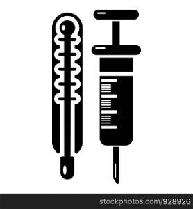 Thermometer syringe icon . Simple illustration of thermometer syringe vector icon for web design isolated on white background. Thermometer syringe icon , simple style