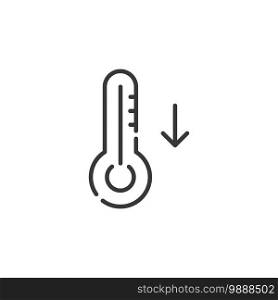 Thermometer thin line icon. Fall temperature. Isolated outline weather vector illustration
