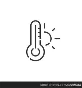Thermometer thin line icon. Summer temperature. Isolated outline weather vector illustration